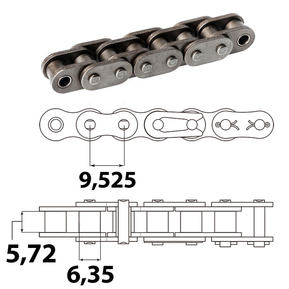 Vision 06B Ipari görgőslánc 3/8" X 7/32'' (5 m) termék fő termékképe