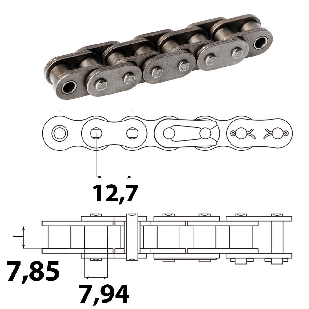 Vision 08A ASA 40 Ipari görgőslánc 12,7 X 7,85 mm (5 m) termék fő termékképe