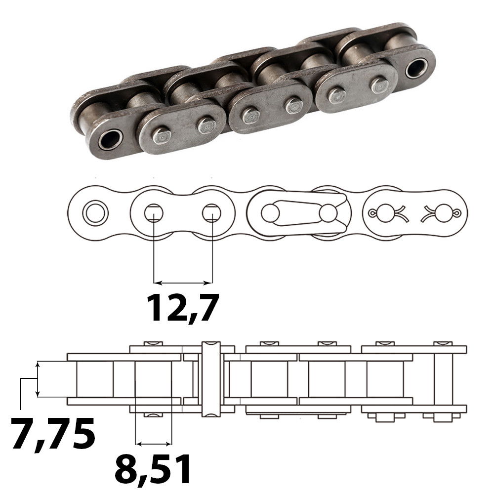 Vision 08B Ipari görgőslánc 1/2" X 5/16'' (5 m) termék fő termékképe