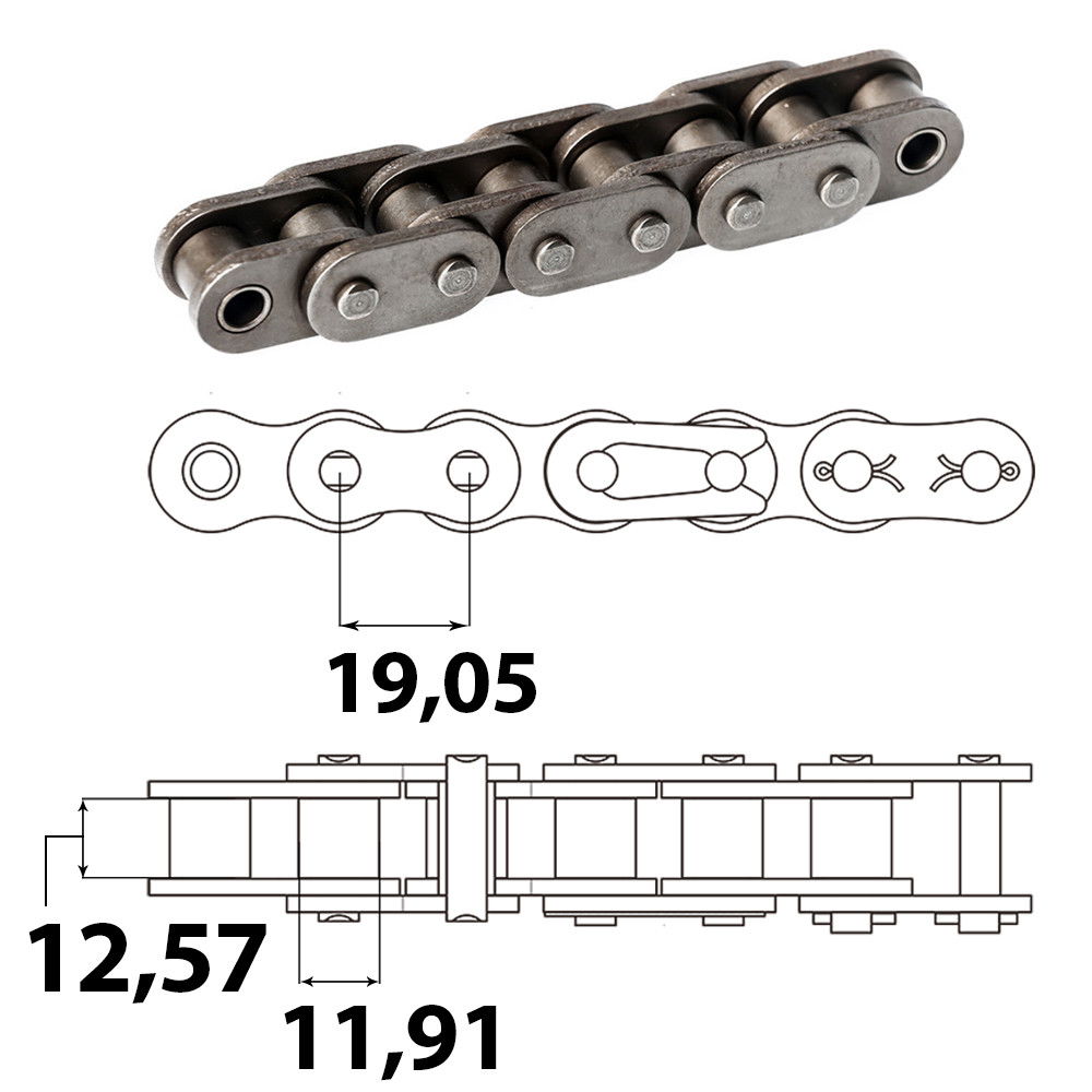 Vision 12A ERŐSÍTETT ASA 60H Ipari görgőslánc 19,05 X 12,57 mm (5 m) termék fő termékképe
