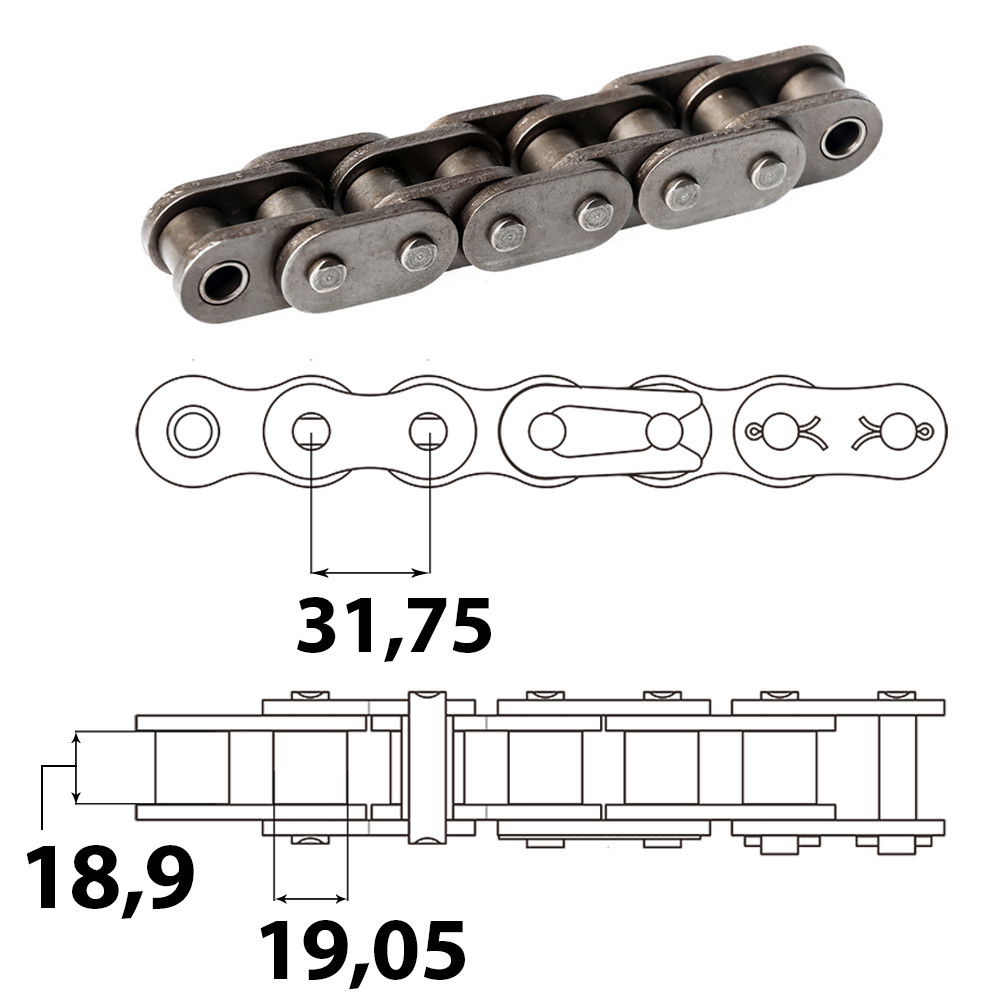 Vision 20A ERŐSÍTETT ASA 100H Ipari görgőslánc 31,75 X 18,9 mm (5 m) termék fő termékképe