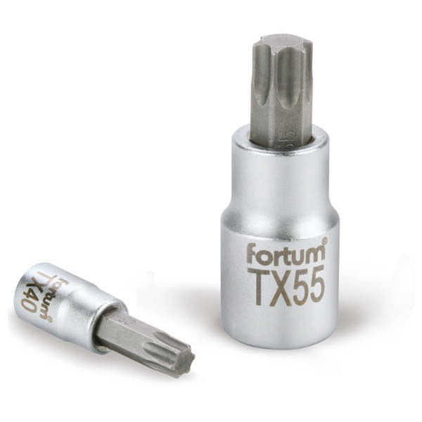 FORTUM bitdugófej, torx, 1/2", 61CrV5/S2, mattkróm; TX40, 55mm FORTUM termék fő termékképe