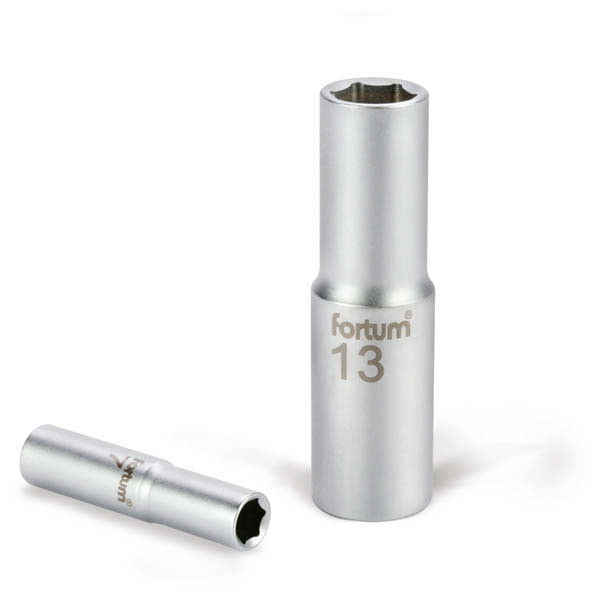 FORTUM dugófej, hosszított, 1/4", 10mm, 61CrV5, mattkróm, 50mm hosszú FORTUM termék fő termékképe
