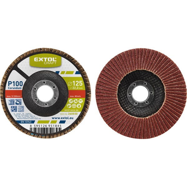 EXTOL lamellás csiszoló acél, Alu, műa. és fa munkadarabok csiszolására, 125×22mm; P40, kúpos, max.:12.300 termék fő termékképe