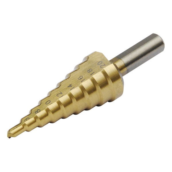 EXTOL lépcsős fémfúró, 15 lépcsős; (4-32mm, 2mm lépcsők), befogás: 10mm, max. 5mm vastag anyagokhoz, TiN bevonat termék fő termékképe
