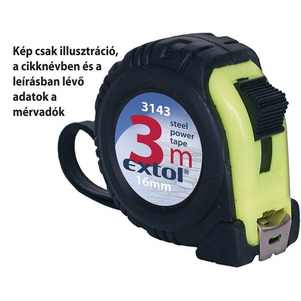 EXTOL mérőszalag, gumírozott, 1 stoppos; 3m×16mm termék fő termékképe