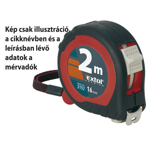 EXTOL mérőszalag, gumírozott, 2 stoppos; 2m×16mm termék fő termékképe
