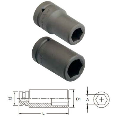 Genius Tools 849522 1"-os 6 lapú gépi dugókulcs fej, hosszított kivitel, 22 mm termék fő termékképe