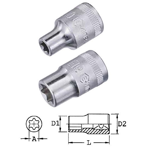 Genius Tools 454516 1/2"-os E-típusú (belső torx) dugókulcs fej, E-16 termék fő termékképe