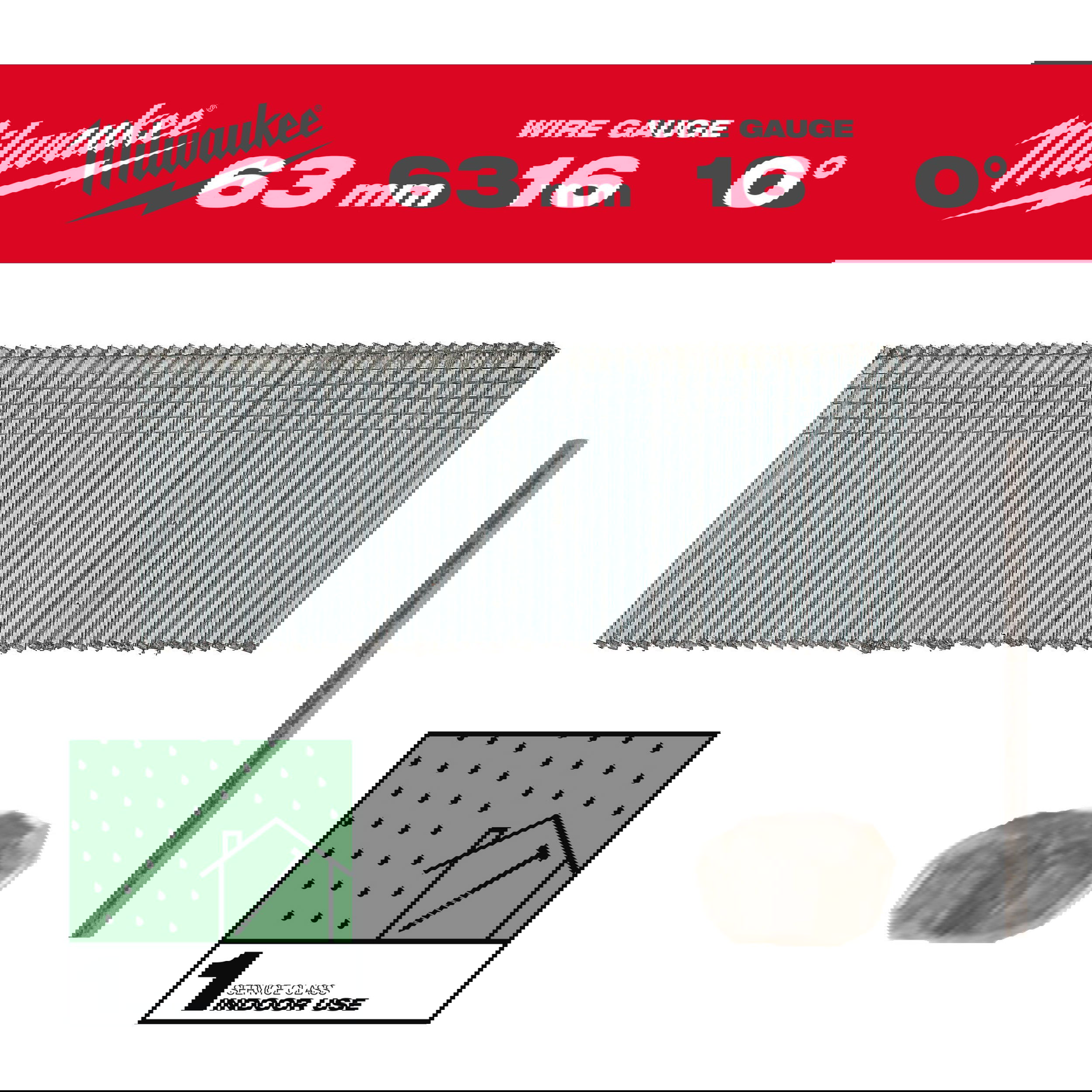Milwaukee Finish szeg, fej nélküli, galvanizált, 16 Gauge, 0°, SC1, 1.6 x 63 mm, 2500 db/csomag termék fő termékképe