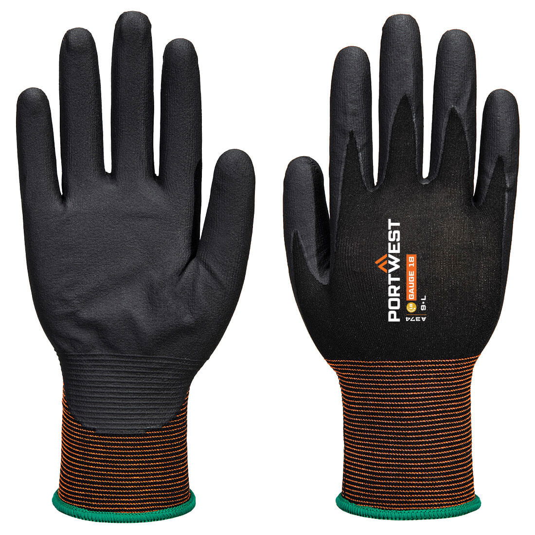 Portwest A374 - GP Grip 18 nitril mikrohabos kesztyű, fekete termék fő termékképe